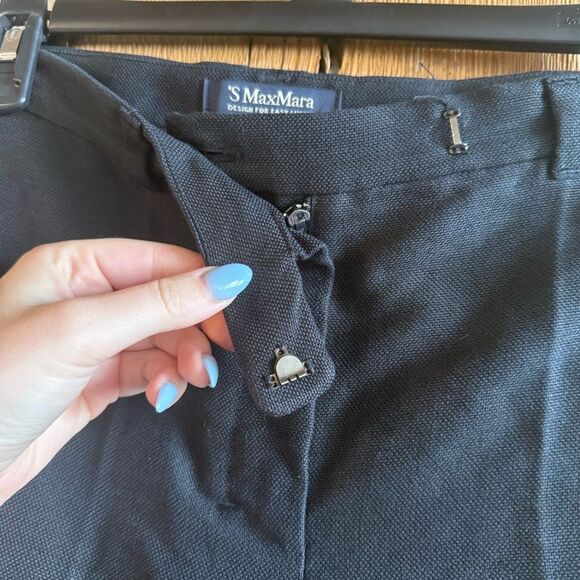 ‘S MaxMara Linen/Cotton Blend Straight Leg Pants - Black Sz 6 - Picture 3 of 8